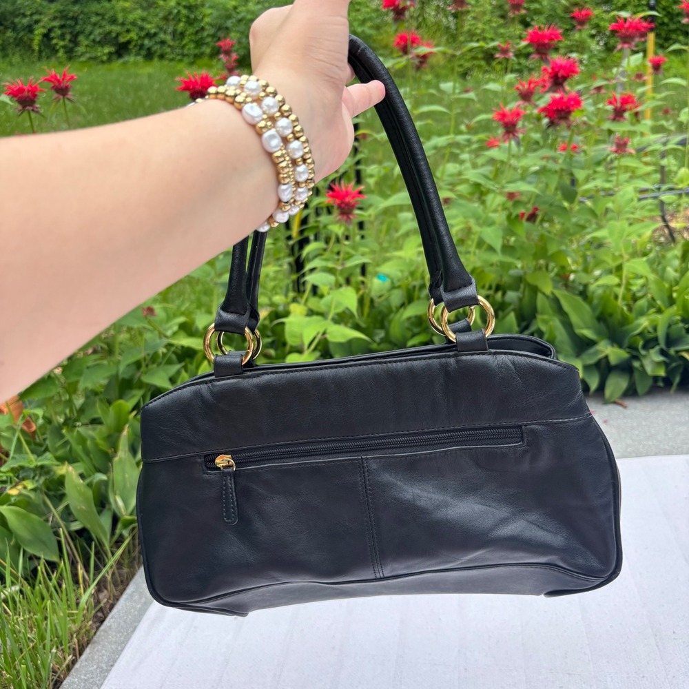 Women's Y2K Giani Bernini Black Leather Triple Compartment Spacious Shoulder Bag - Picture 7 of 8